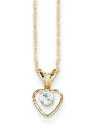 MadiK® Childrens 14K Yellow Gold Aquamarine Birthstone Heart Necklace 15"