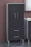 Midischrank SIENA, 2 Türen, 2 Auszüge, 2 Einelgeböden, Front MDF hochglanz anthrazit, Korpus alufarben, Größe: H 1505 / B 600 / T 313 cm