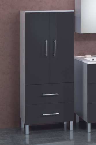 Midischrank SIENA, 2 Türen, 2 Auszüge, 2 Einelgeböden, Front MDF hochglanz anthrazit, Korpus alufarben, Größe: H 1505 / B 600 / T 313 cm