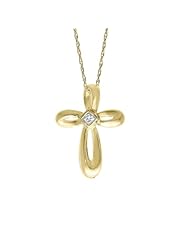 10k Yellow Gold Princess-cut 1/15 ctw Diamond Accent Cross Pendant Necklace (G-H, I2)