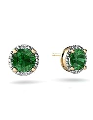 Created Emerald 14kt Yellow Gold Earrings