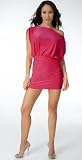 Sassy Short Trendy Stretch Draped-Sleeve Mini Dress from Hot Fash Dresses - PRIMO Fuchsia