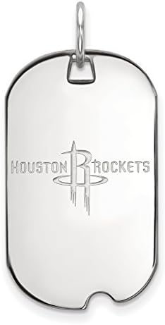 925 Sterling Silver Rhodium-plated Polished &amp; Laser-Cut NBA Houston Rockets Small Dog Tag Charm Pendant
