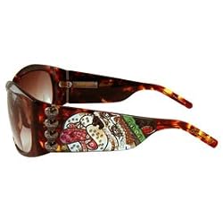 Ed Hardy Love Dog Wraparound Sunglasses: Tortoise/Brown Gradient