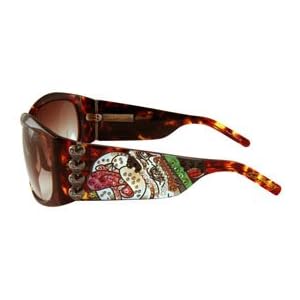 Ed Hardy Love Dog Wraparound Sunglasses: Tortoise/Brown Gradient
