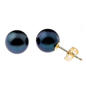 14K Yellow Gold 7-8mm Black Akoya Pearl Earrings