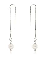 Perlaviva Pendientes Shiny Box Threader With Cultured Pearl plata de ley 925 milésimas / Perla