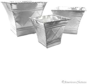 NEW POT Set of 3 PLANTER Nesting BOX Silver Square GARDEN Planters Flower Pots
