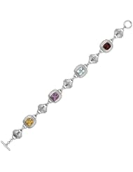 Silver Rhodium Plated 7.50" 15mm Alternate Spin Top Like And Square Like Shape Multi Color Stone Cubic Zirconia Fancy Bracelet With Box Catch