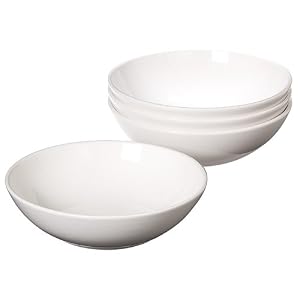 Bia Cordon Bleu White Porcelain 8-Inch Individual Serving Size Pasta Bowls, Set of 4
