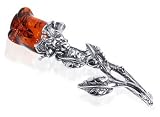  : New Genuine Sterling Silver Rose buds Amber Pin Brooch