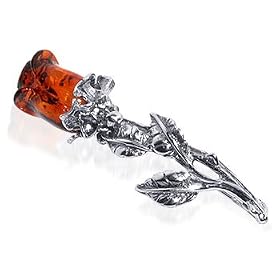 New Genuine Sterling Silver Rose buds Amber Pin Brooch by 
