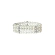 14K White Gold 0.12 ct. Diamond and Fresh Water Pearl Three Row Bracelet - 7"