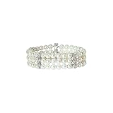 14K White Gold 0.12 ct. Diamond and Fresh Water Pearl Three Row Bracelet - 7