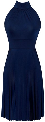 Pleated Tie Neck Sleeveless Holiday Party Cocktail Dress