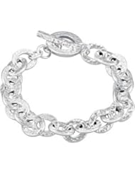 Sterling Silver 10.5mm Hammered Finished Link Bracelet with Toggle Clasp