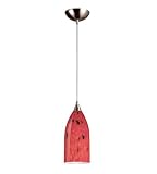 Verona - 1 Light Mini Pendant Lighting Fixture - Brushed Nickel - Fire Red Glass - B3550