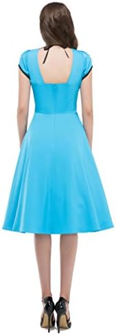 Women's Sexy Short Sleeve Hollowed Back Vintage Dress Sky Blue(L)