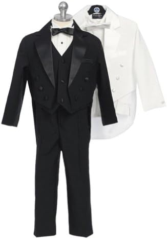 Fougerkids 5 Piece Black Boys Wedding Tuxedo W/tail Size 8