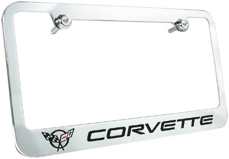 1997-2004 C5 Corvette Chrome License Plate Frame, Logo Embossed Screws & Hardware