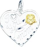 Sterling Silver Two Tone I Love You Mom Heart Charm