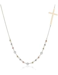 14k Tri-Color Gold Cross and Beads Cubic-Zirconia Necklace, 18"