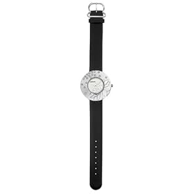 Cacharel - Montre Femme Acier - CW538ZNY - Quartz Analogique - Ronde - Pierres Blanches - Bracelet Cuir Noir