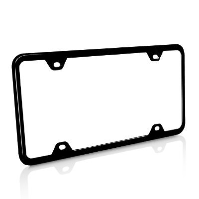 Slim Black Stainless Steel License Plate Frame with 4 Holes, Lifetime Warranty