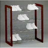 IMAGE OF 1 Four Tier Stackable Cherry Finish Shoe Rack Organizer