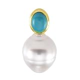 14K Yellow Gold Paspaley South Sea Cultured Pearl and Turquoise Pendant 12.00mm 31G MEKkarL. SL160 14K Yellow Gold Paspaley South Sea Cultured Pearl and Turquoise Pendant 12.00mm