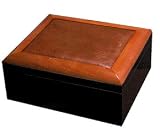 50 Cigar Ebony & Walnut Raised Leather Top Cigar Humidor