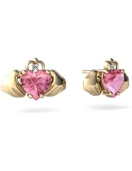 Created Pink Sapphire 14kt Yellow Gold Celtic Claddagh Earrings