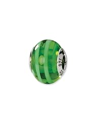 Green Striped, Murano Glass Charm for 3mm Charm Bracelets