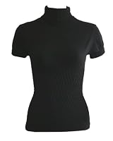 Black Seamless Short Sleeve Turtleneck Top Diamond Pattern