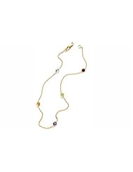 14 Karat Yellow Gold Cable Chain 10" Anklet Bracelet, Set with Multi-Color Semi-Precious Stones.