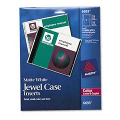 Avery Laser CD/DVD Jewel Case Inserts, Matte White, 15/Pack, PK - AVE6693