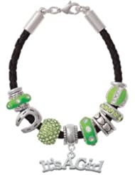 Large "Its a Girl" on a Lime Green Love & Luck Beaded Bracelet [Jewelry]