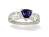 14K White Gold Trillion Created Sapphire and Diamond Filligree Ring