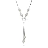 Eve's Addiction White Freshwater Pearl Sterling Silver Lariat Necklace