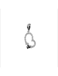 14k White Gold, Contemporary Design Open Heart Pendant Charm Lab Created Gems 9mm Wide