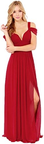 Lovelelify Women's Chiffon Sleeves Bridesmaid Evening Party Maxi Dress Red Large