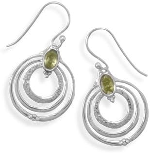 Oxidized Triple Circle with Peridot Earrings
