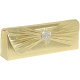 DANIEL AMES Lamé Bow Flap Clutch W/ Crystal Detail [22-1002], Gold