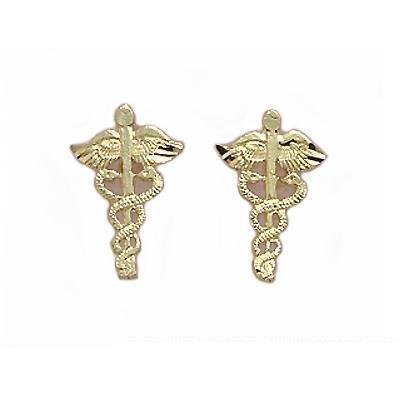 14K Gold Caduceus Earrings Jewelry 12mm
