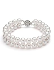 PremiumPearl 6.5-7mm Double Strand White Akoya Cultured Pearl Bracelet, 7" Length