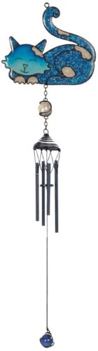 22.5 Inch Blue Cat Lying Down on Black Coated Copper Wind Chime