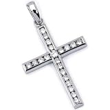 14Kt White Gold Diamond Blessed Cross Pendant