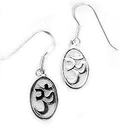 Sterling Silver OM Hindu Symbol Dangle Hook Earrings