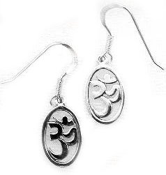Sterling Silver OM Hindu Symbol Dangle Hook Earrings
