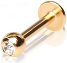 16g Gold Plated Over Surgical Steel Labret Monroe Lip Ring Stud Body Jewelry Piercing with Clear Gem 16 Gauge 3/8" 3mm Nemesis Body JewelryTM